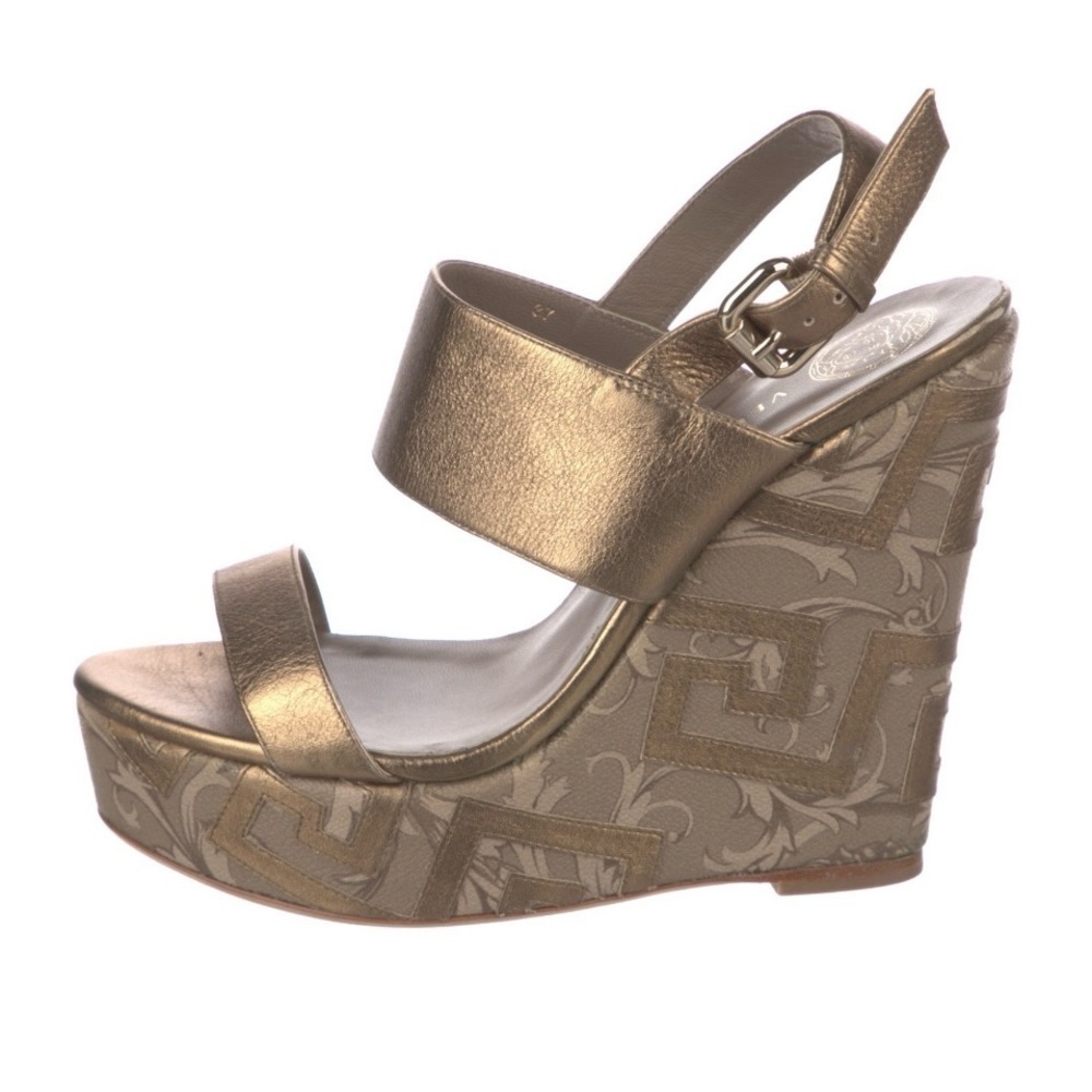 Authentic Versace Leather Gold Monogram Wedges 37 - image 4